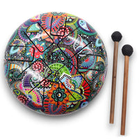 Tambor chamánico decorado artesanalmente, con frecuencia energética suave para elevar tu ánimo