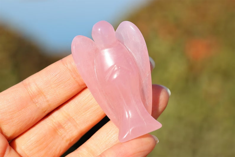Ángel de Cristal de Cuarzo Rosa - Estatuilla para Sanación y Regalo Especial