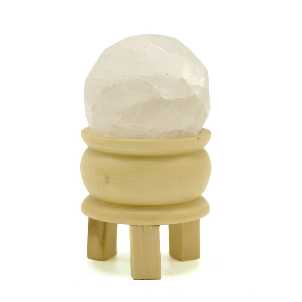 Bola de Cuarzo Blanco con Soporte de Madera