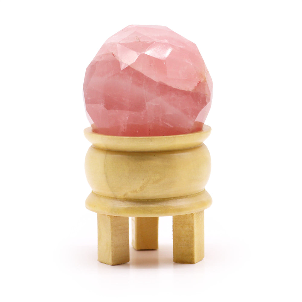 Bola de Cuarzo Rosa con Soporte de Madera