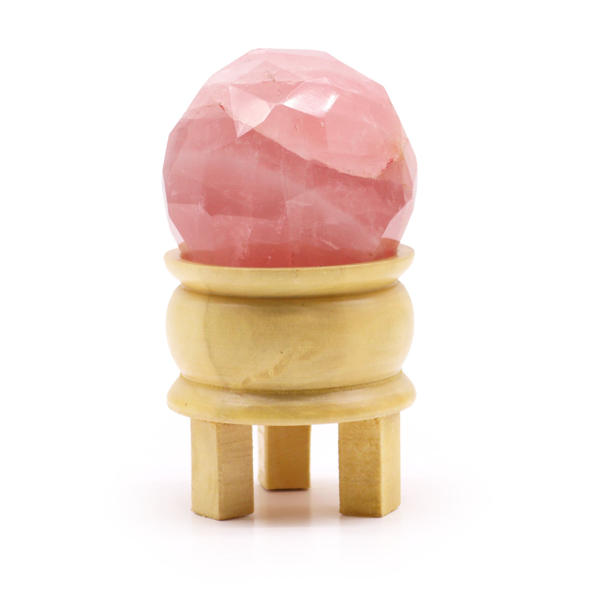 Bola de Cuarzo Rosa con Soporte de Madera