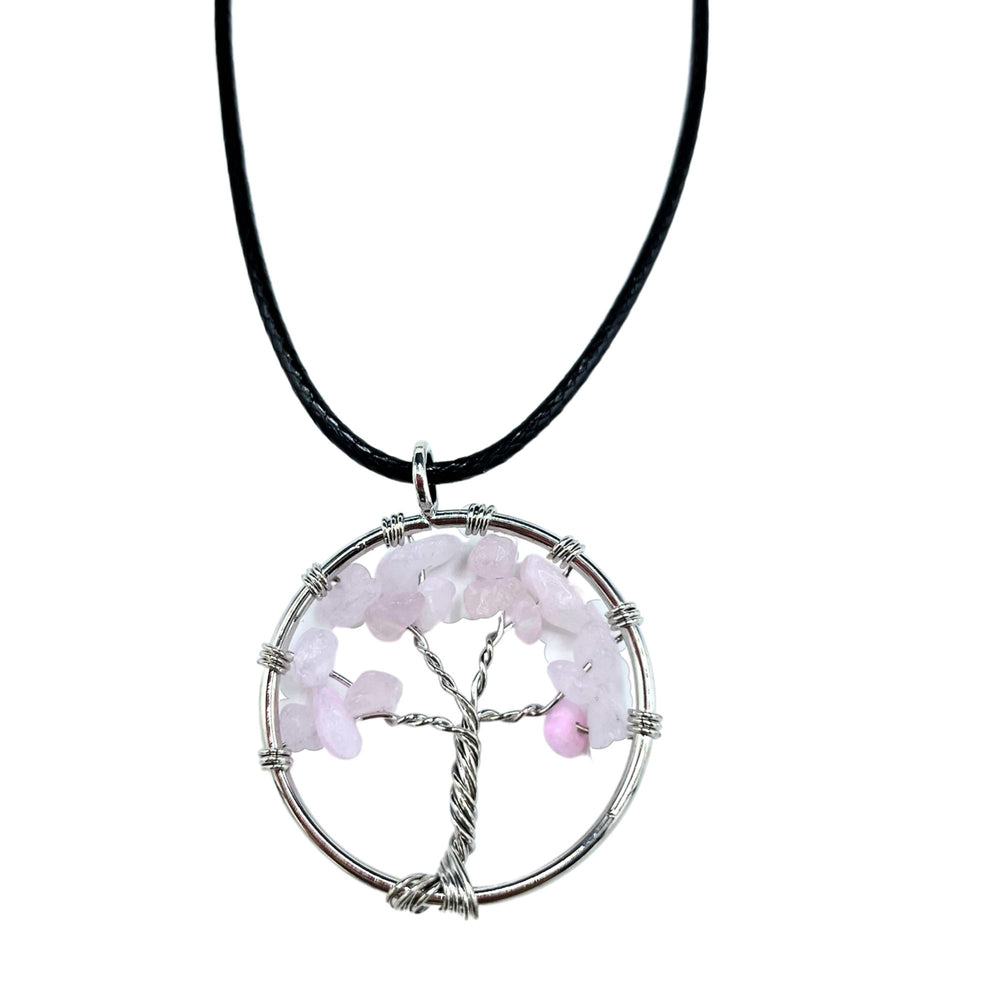 Colgante Árbol de Vida en Plateado con Cuarzo Rosa
