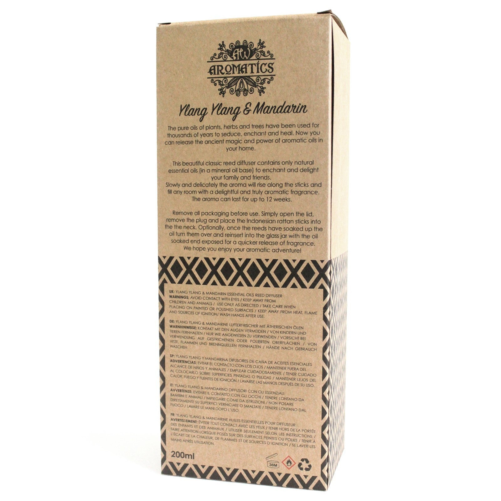 Difusor de Varillas Ylang Ylang & Mandarina - 200ml | Aroma Floral y Cítrico con Aceites Esenciales Puros