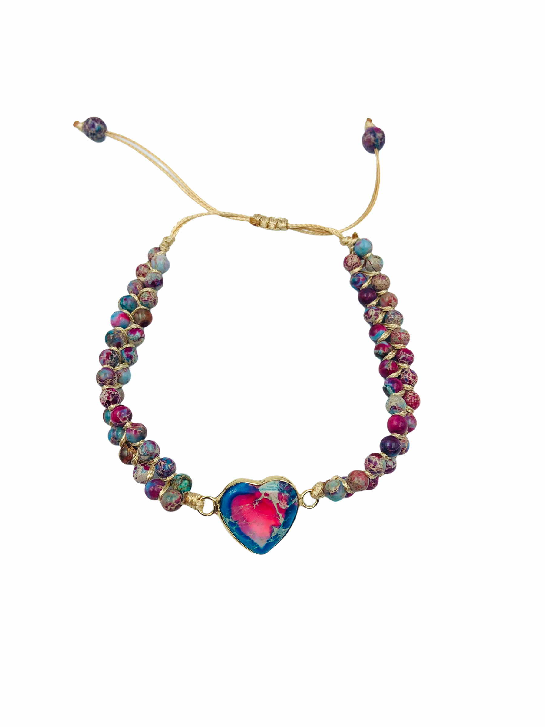 Pulsera con Piedra Jaspe en Forma de Corazón con Cierre Deslizante