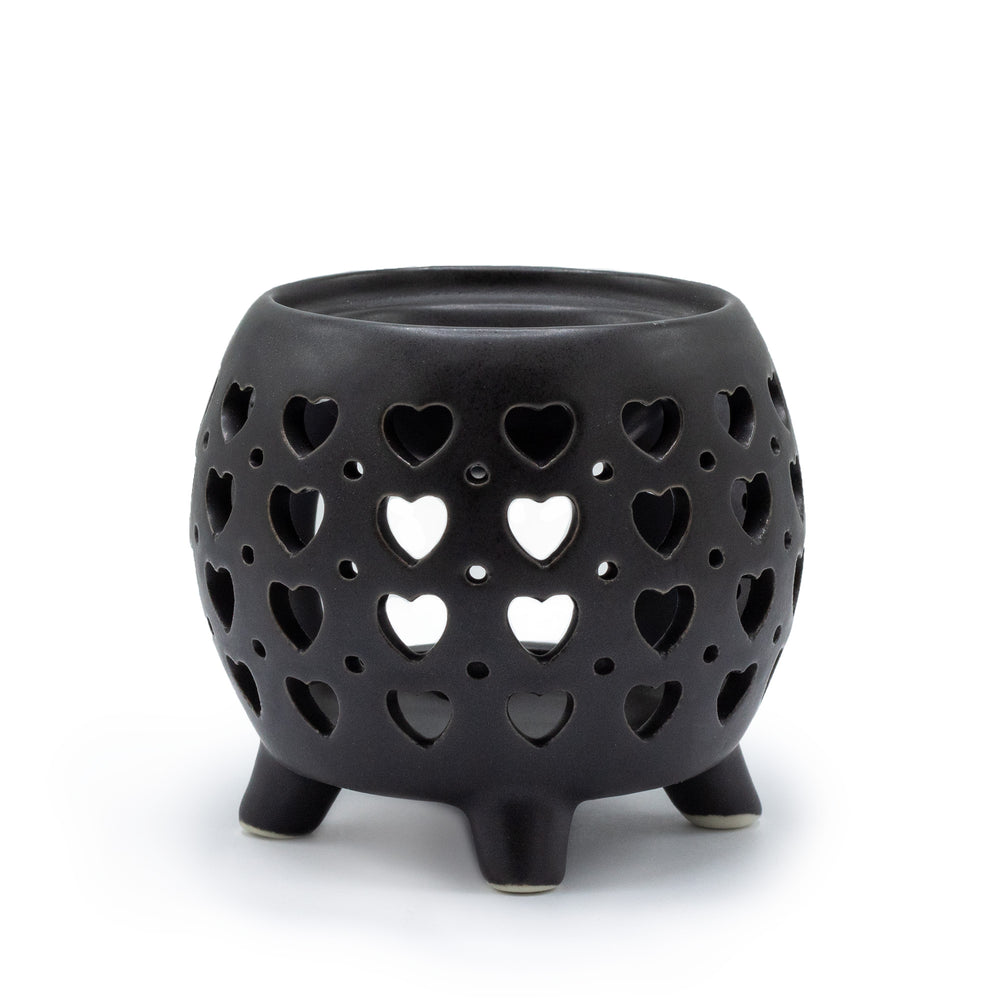 Quemador de Aceite Negro Mate con Diseño de Corazones