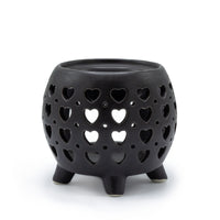 Quemador de Aceite Negro Mate con Diseño de Corazones