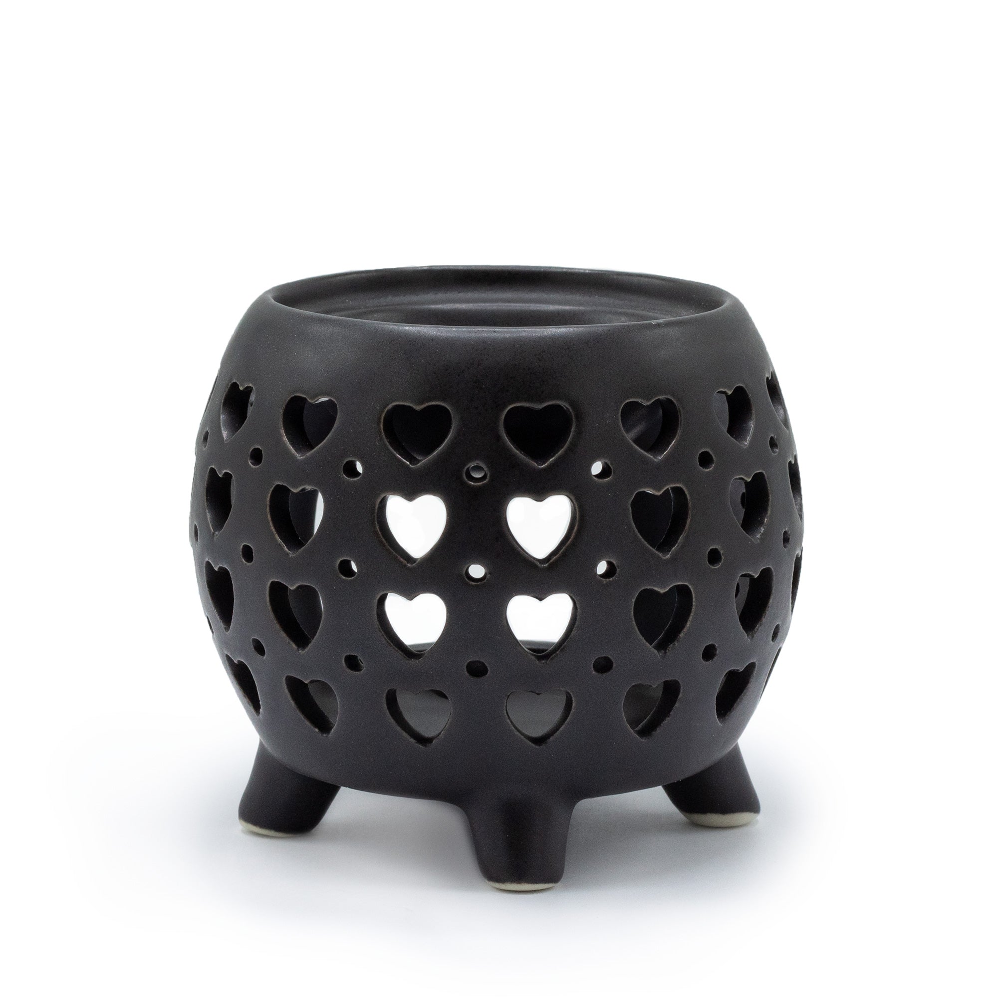 Quemador de Aceite Negro Mate con Diseño de Corazones