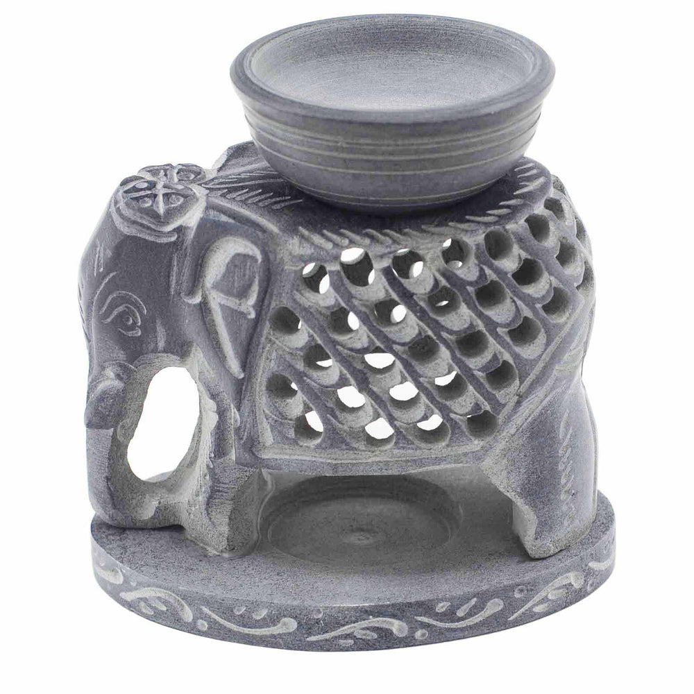 Quemador de Aceite de Esteatita con Diseño de Elefante en Pie