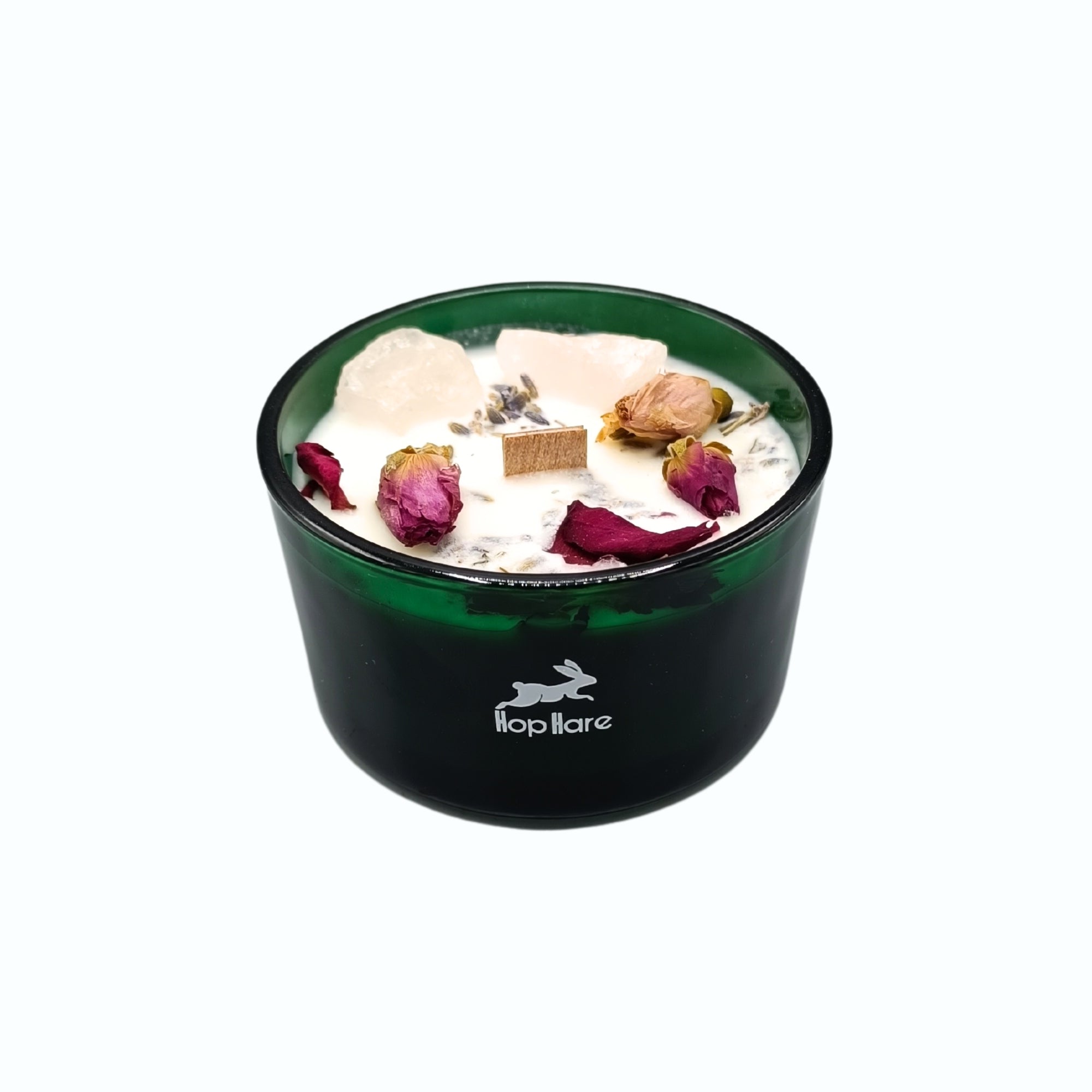 vela hop hare aromatica con cristales cuarzo rosa