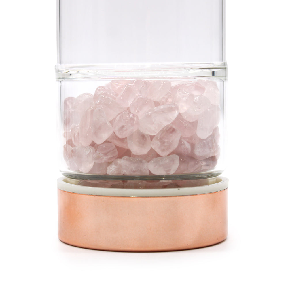Botella de Agua de Cristal con Cuarzo Rosa y Filtro para Té