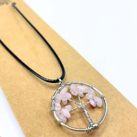Colgante Árbol de Vida en Plateado con Cuarzo Rosa