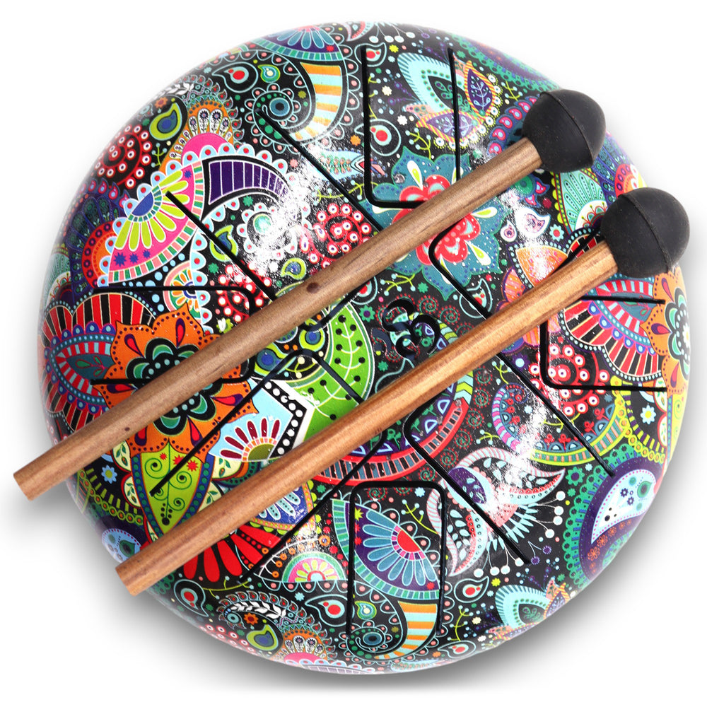 instrumento musical tambor hapidrum multicolor visto de arriba