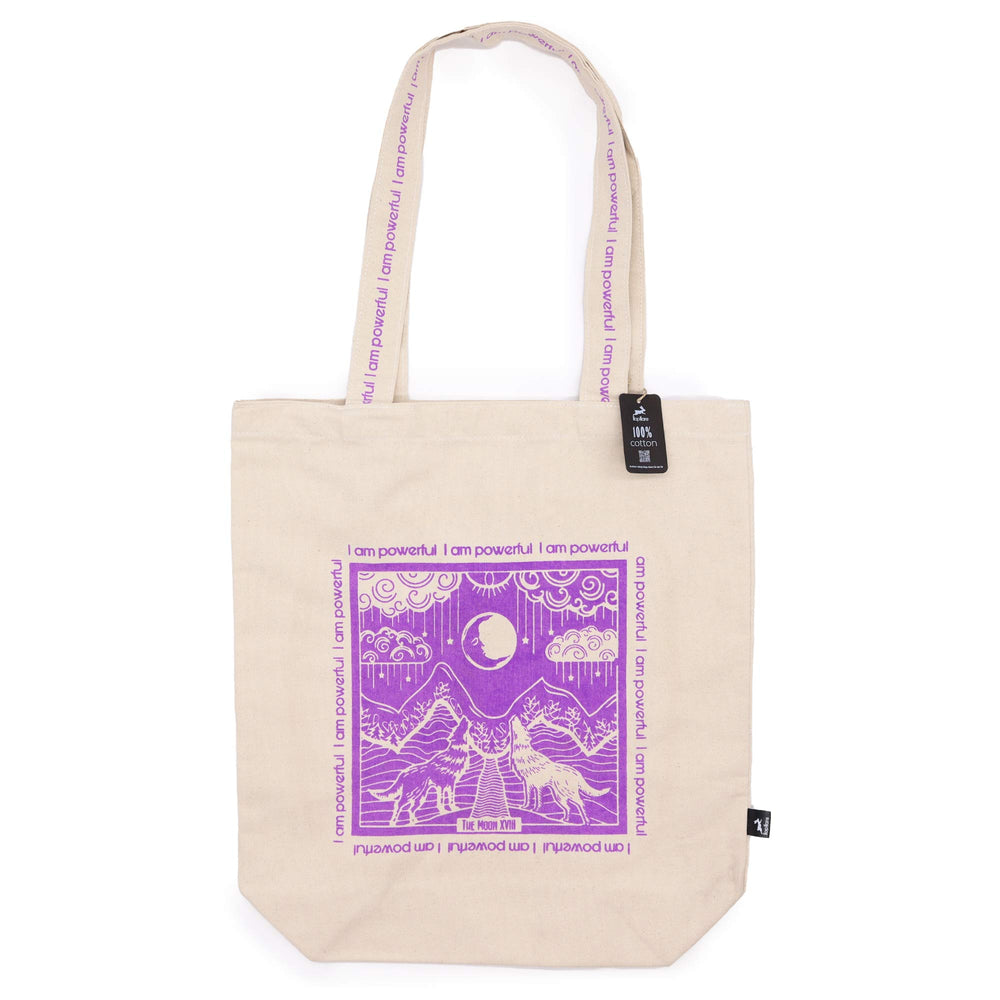 Tote Bag de Algodón Blanca con Diseño de Tarot – "I Am Powerful"