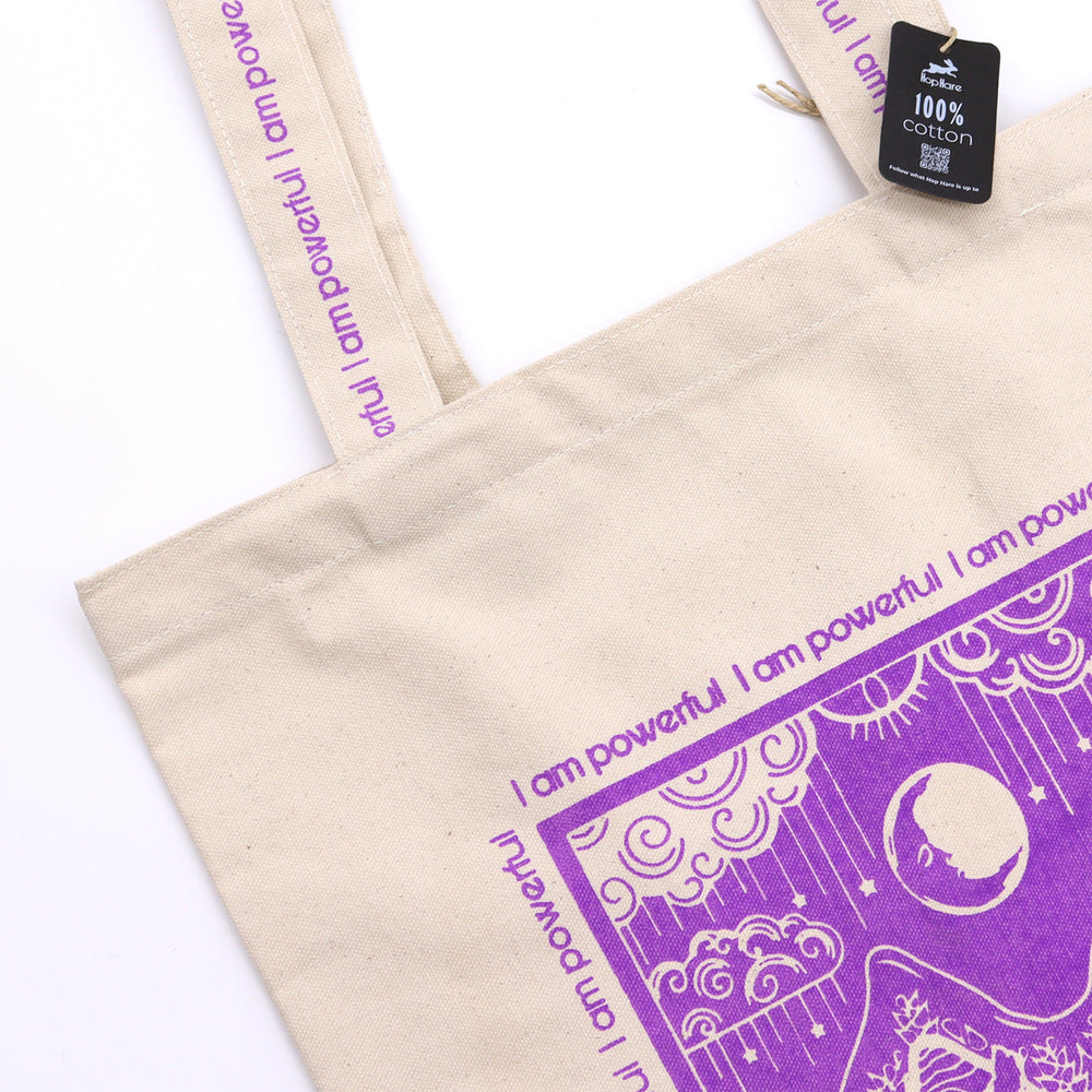 Tote Bag de Algodón Blanca con Diseño de Tarot – "I Am Powerful"
