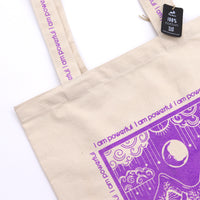 Tote Bag de Algodón Blanca con Diseño de Tarot – "I Am Powerful"